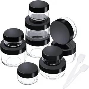 10 count Empty Clear Plastic Makeup Sample Containers with 2 count Mini Spatula 3/5 / 10/15 / 20 Gram Size  Pot Jars with Screw Cap Lids