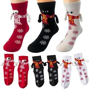 Funny Christmas Couple Socks - 2 Pairs Holding Hands Magnetic Mid-Tube Socks for Couples & Friends Funny Gift for Friends Couples