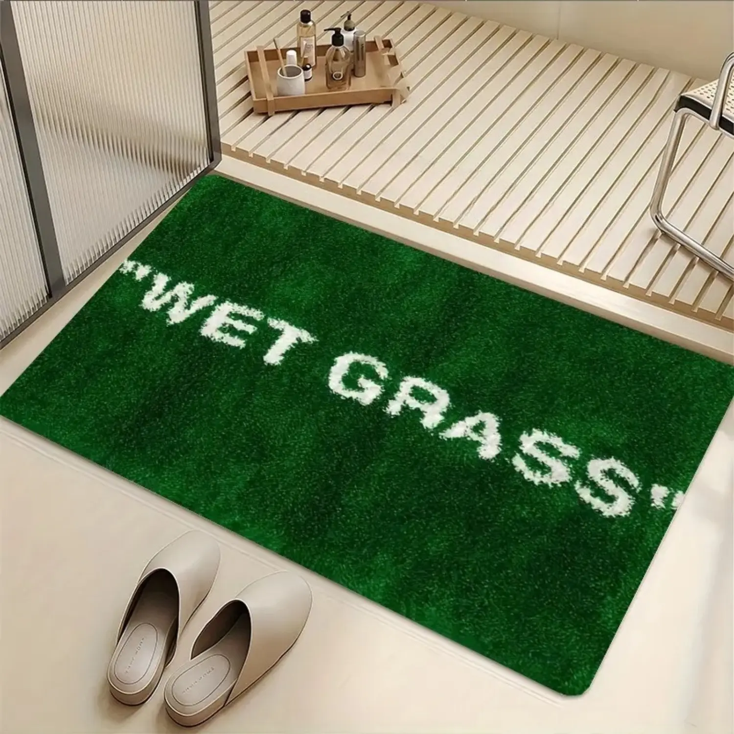 WET GRASS Green Grass Pattern Rug, Durable Soft Absorbent Stone Mat, Soft Diatomite Material Soft Stone Bath Mat,  Machine Washable Soft Durable Rug for Entryway Living Room Bedroom Kitchen Bathroom Office Outdoor Porch Decor