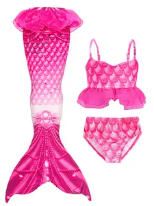 Girls' Mermaid Themed Swimwear Set, Cute Bathing Suit, Bikini Top & Triangle Bottoms, Matching Mermaid Skirt, Perfect for Vacation Beach Wear