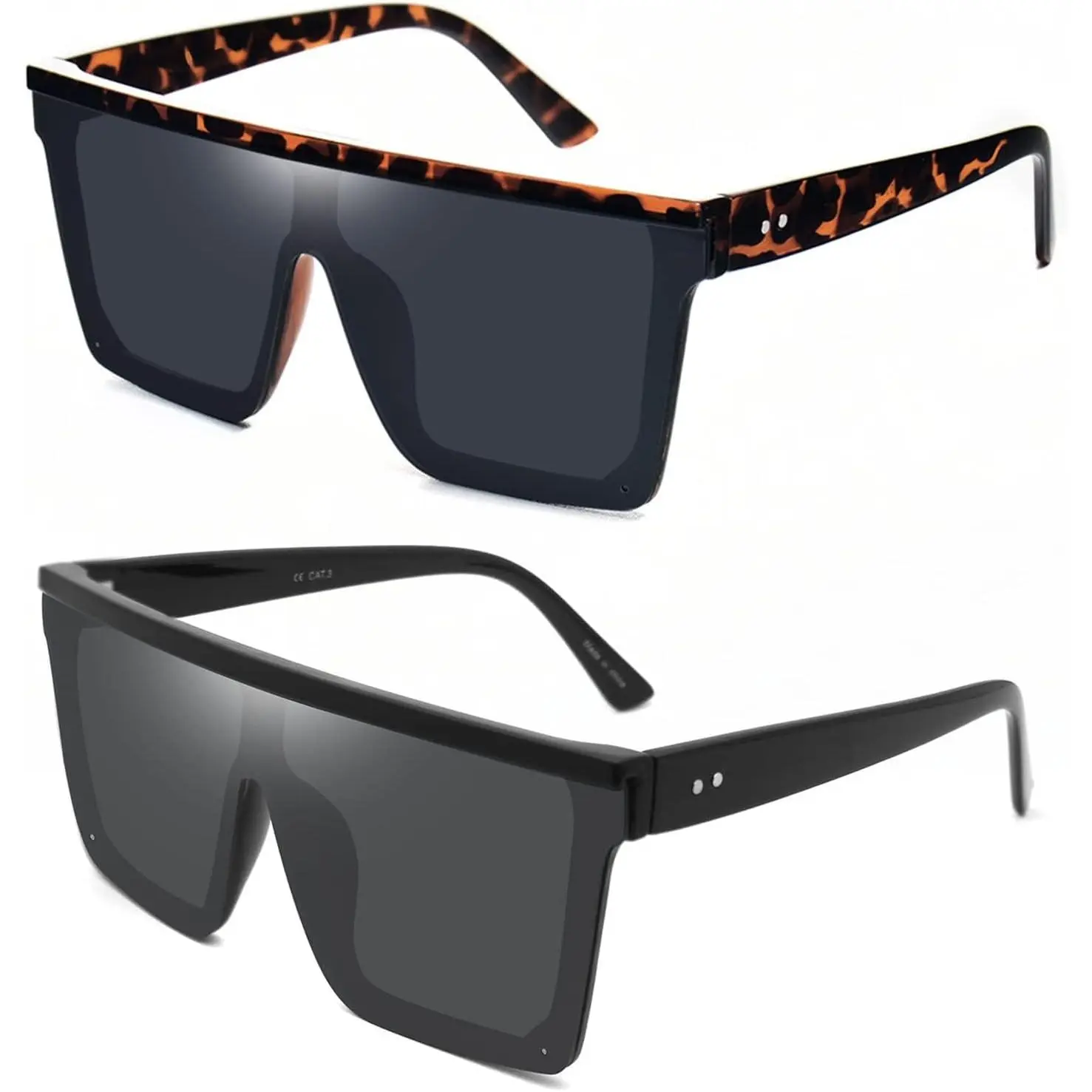2 Pair Square Flat Top Sunglasses for Women Men, Big Fashion Oversized Rimless Shades Large Mirrored Sunnies