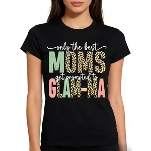 "Great Mom Promoted to Grandma" T-Shirt - Colorful Leopard Print, Crew Neck, Short Sleeve - Ideal Gift for Grandma & Mom for Birthday, Thanksgiving, Christmas, Valentine's Day - Comfortable All Seasons Wear, Casual Style, Machine Washable, Sizes S-5XL