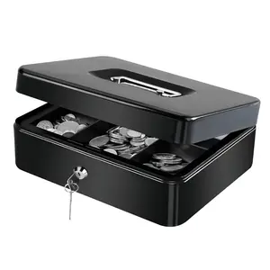 Money Box with Key Lock, Metal Money Box with 4 Coin Slots & 1 Money Slot, Cash Organizer for Home & Office Use, Money Safe Box
