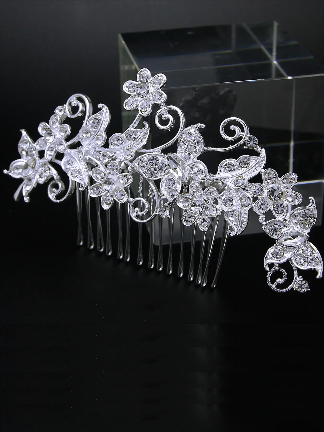Silver Crystal Rhinestone Bride Wedding Hair Comb Pearl Bridal Hair Piece Flower Hair Accessories Rapunzel Crown for Women and Girls Elegant style Gift for Girl Lady