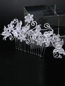 Silver Crystal Rhinestone Bride Wedding Hair Comb Pearl Bridal Hair Piece Flower Hair Accessories for Women and Girls Elegant style Gift for Girl Lady