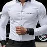 Men's Colorblock-Collar Long-Sleeve Business Shirt, Collared Casual Fitted Plain Design for All-Season Wear, No CA Prop 65 Warning