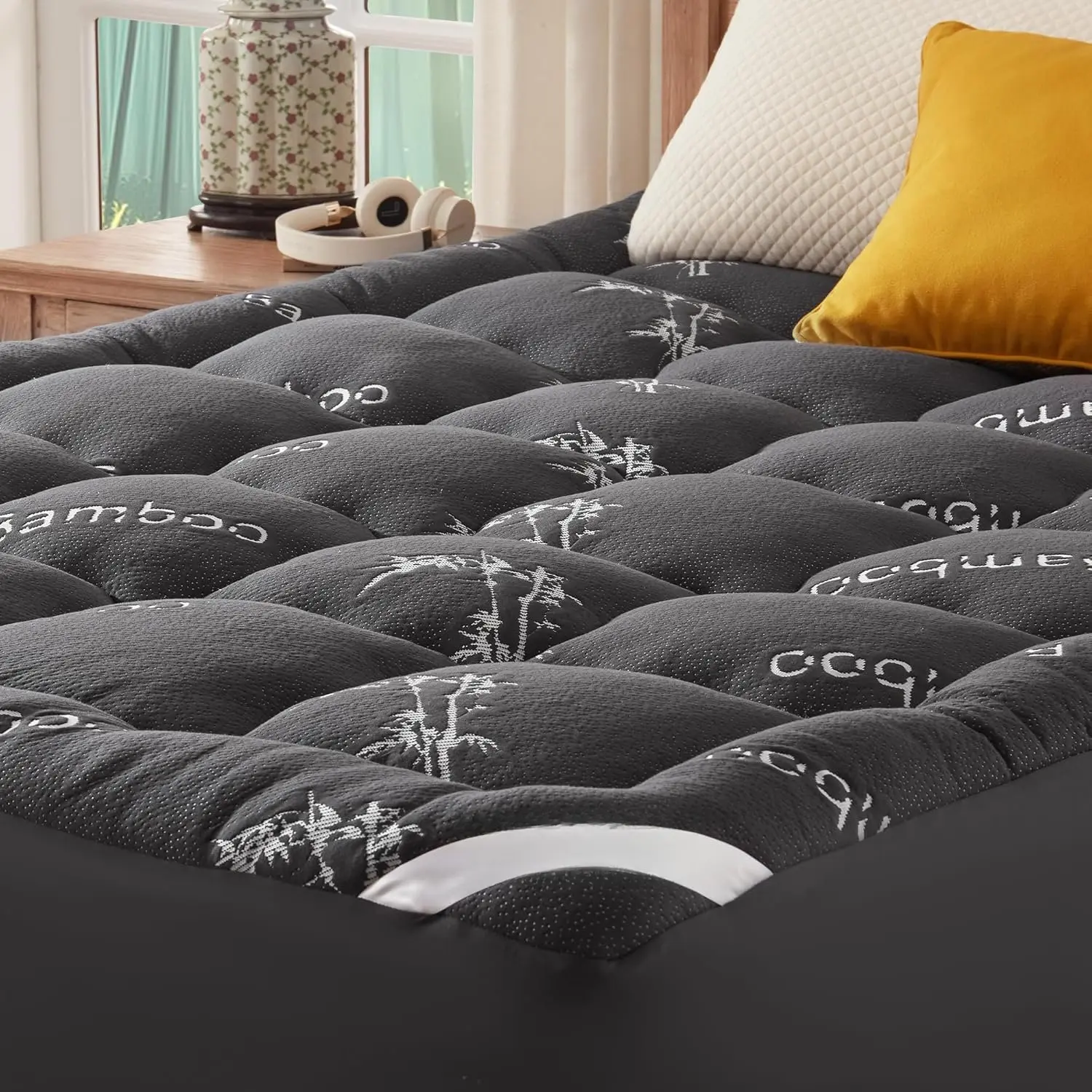 Mattress Topper Viscose Derived from , Thick Pillow Top Mattress Pad with Stretchable Pockets for 6"-15" Mattress, Soft Breathable Mattress Topper for  (Dark Gray)