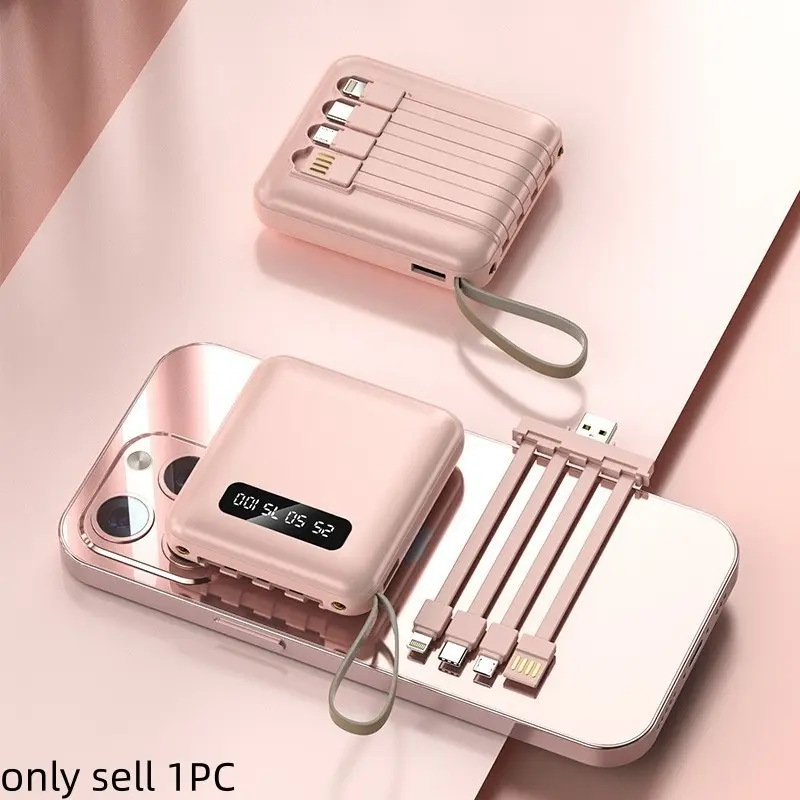 10000mAh Portable Travel Power Bank, Battery Pack, Portable Charger, USB Rechargeable Power Bank with Detachable Data Cable, Compact Mini Mobile Power Bank Compatible with iPhone Samsung Android