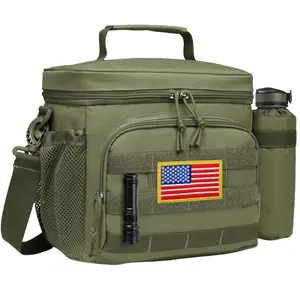 Lunch Box For Men - 12L Tactical Lunch Bag Adult, MOLLE Insulated Leakproof Lunch Pail With Detachable Water Bottle Pouch, Lunch Cooler For Work And Outdoors,Black