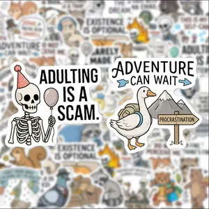 56 Piece Sticker Pack, Funny Animal Quotes, Decorative Stickers for Adults, Enhance Daily Items, Suitable for Notebooks, Laptops