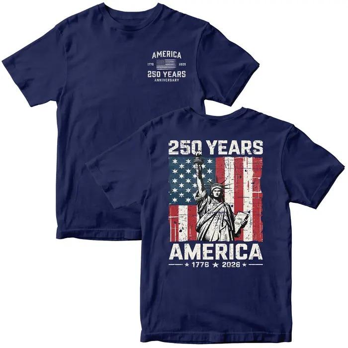 America 250th Birthday Statue of Liberty T-Shirt 1776-2026 Patriotic Usa Flag Graphic Tee Vintage America Anniversary Shirt Fourth of July Apparel Gift for Men Women, Unisex