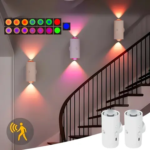 USB Rechargeable Smart LED Wall Sconce - 110° Wide Sensing Motion Sensor, Magnetic Stick-Anywhere, Long Battery Life, Auto-On, Modern Mood Lighting, RGB Colors, Smart RGBWW, Magnetic Dimmable, Indoor Bedroom Lamp