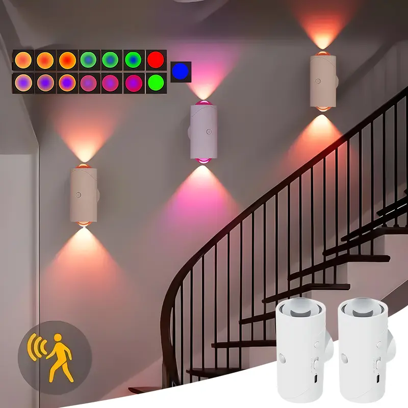 USB Rechargeable Smart LED Wall Sconce - 110° Wide Sensing Motion Sensor, Magnetic Stick-Anywhere, Long Battery Life, Auto-On, Modern Mood Lighting, RGB Colors, Smart RGBWW, Magnetic Dimmable, Indoor Bedroom Lamp