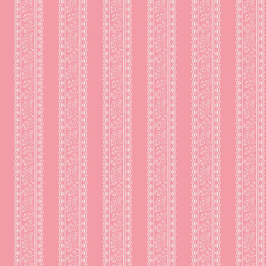 Fabric Riley Blake Pink Floral Stripes Sweet Pink by the Quarter Yard C17413-PINK