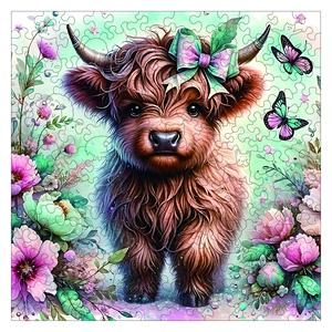 Adult Wooden Jigsaw Puzzle, Cute Cow Design, Unique Irregular Animal Shape Wood Puzzle, Perfect Holiday Gift for Friends & Family, Modern Art Home Decor