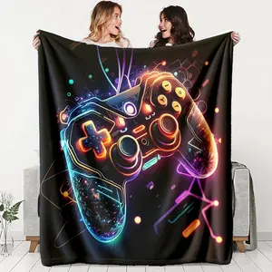 Cool Neon Gaming Controller Flannel Throw Blanket, Cozy Throw Blanket, Comfortable Warm Durable, Ideal for Sofa Office Bed Camping Travel, Perfect Holiday Gift