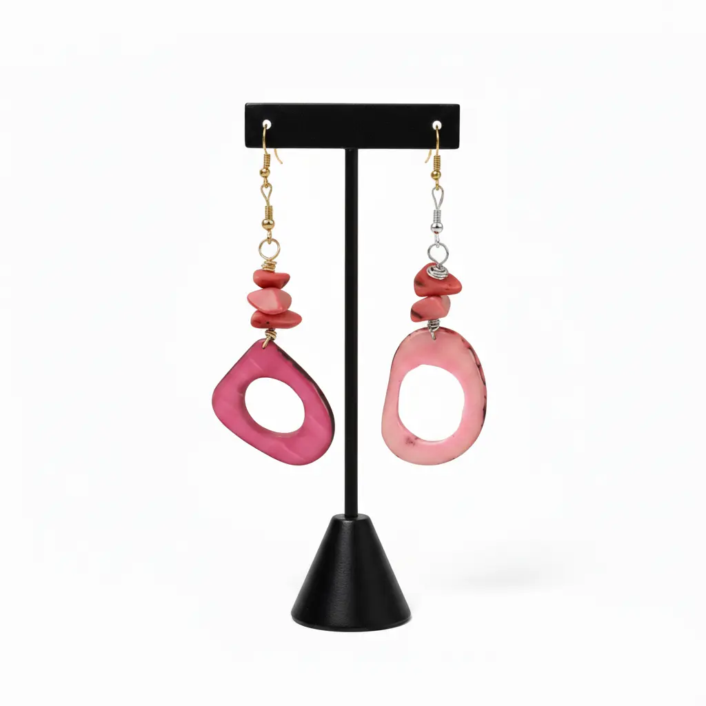 105 - Tagua Nut Fuchsia Statement Earrings - Vegetable Ivory