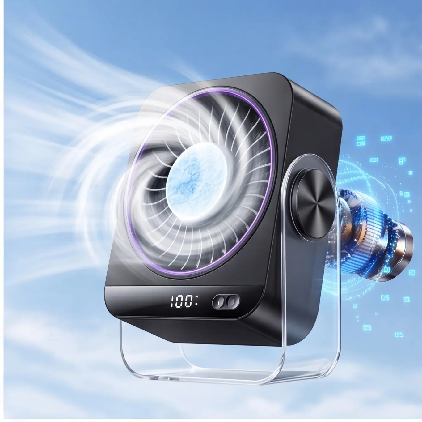 199 Speed Settings Turbo Fan, Portable 2-in-1 Wall Mounted & Desktop Cooling Fan, High Velocity Powerful Airflow, LED Digital Display, Ultra Quiet USB Rechargeable Personal Desk Fan for Home Office Bedroom Travel