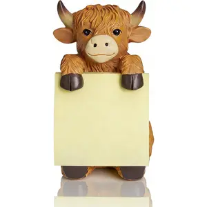 Highland Cow Pop-up Sticky Note Dispenser, Includes 1 Pad of 3x3 in Super Sticky Notes, 100 Sheets,  Cute  Desk Holder for Office & -Brown
