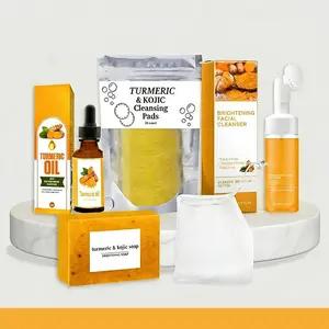 Turmeric Face Care Set / 5-Piece Combo with Cleanser, Oil, Soap, Mousse, Pads & Lather Net / For All Skin Types