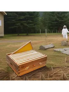 10 Frame Medium Super Bee Hive Box, Langstoth Beehive Honey Super Box, Bee Box With Acrylic Window Dipped In 100% Beeswax Includes Wooden Beehive Frames & Waxed Foundations For Beginner Beekeeper