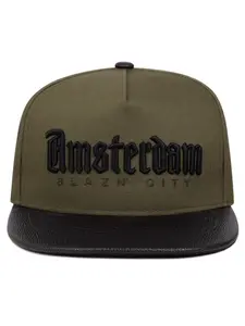 1pcs hat Amsterdam BLAZN CITY Embroidered Snapback Cap, Olive Green Flat Brim Streetwear Hip Hop Hat