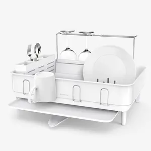 simplehuman Steel Dish Rack Swivel Spout White Frame Dishrack