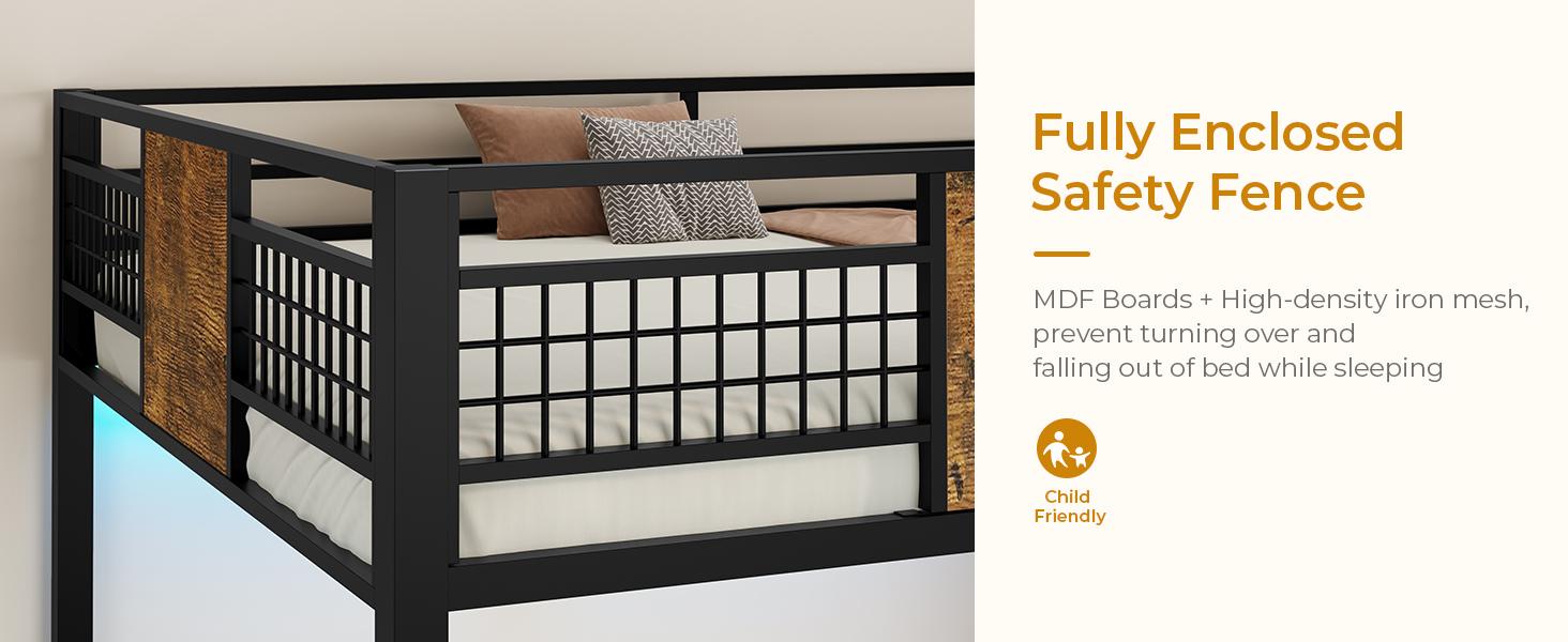 Sikaic Full Over Twin Bunk Bed with 8 Storage Drawers, Metal Bunk Bed with LED Lights & Storage Shelves, Loft Bed with Ladder & 13.4" Safety Guardrail for Kids & Teens summervibes