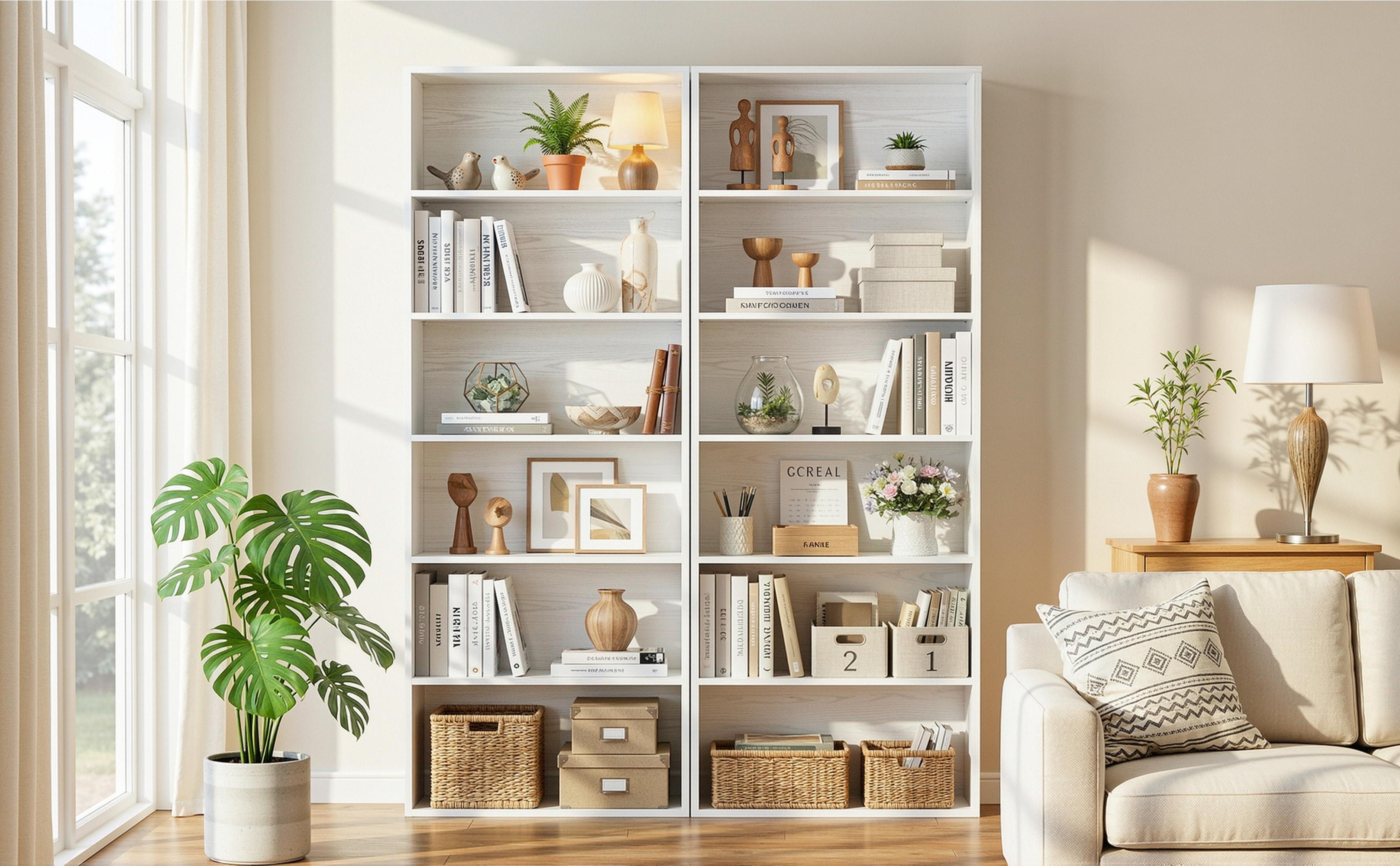 IRONCK 63" Tall Bookshelves & Bookcases, 6 Tiers Floor Standing Storage Display Shelves Home Decor Furniture for Living Room, Bedroom, Home Office