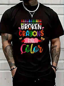 100% Cotton Broken Crayons Still Color Mental Health Awareness T-Shirt Women's Men's Graphic Tee Crew Neck summer vacation Tops