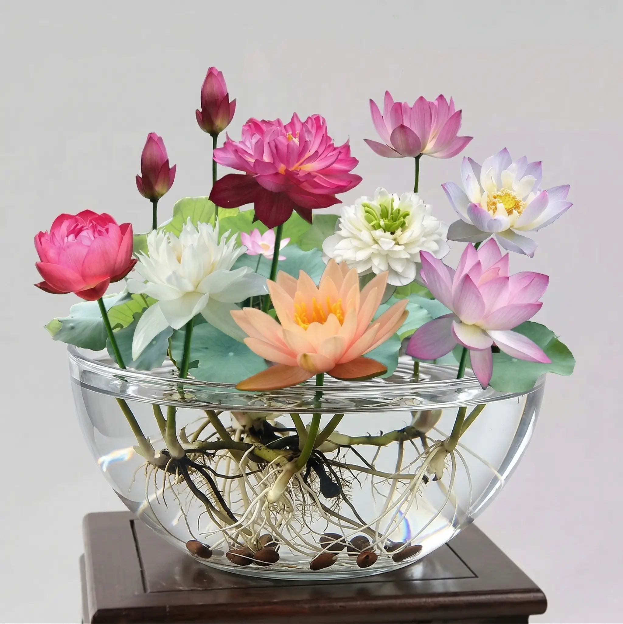 50-60 Pcs Mixed Color Bonsai Bowl Lotus Seeds - Exotic Water Lily Flower Plant Seeds for Ornamental Pond and Home Planting