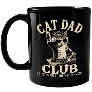 CupiCo Cat Dad Club Ceramic Mug, Life Is Better With Cats Coffee Mug, Funny Cat Dad Tea Cup, Animal Lover Mugs, Gift For Him Drinkware