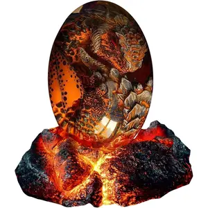 Dragons Egg,  Lave Dragon Egg with Luminous Base,   Sculpture -  for Christmas, Birthdays, Graduation, Holidays,  to School (Red with Base)