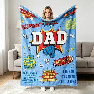 1pc Super Dad Reversible Flannel Blanket Throw - Wrinkle-Resistant, Breathable, Durable, Cozy "You Are So Special My Hero" Design, 40 – 56 In, for Dads, Father's Day Christmas Gift, Home Use