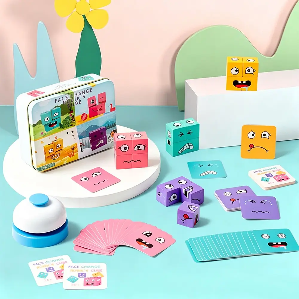 DIY Face Changing Cube Blocks, Parent-Child Interactive Puzzle Game, Fun Multifunction Educational Toy for Kids, Creative Playset for Family Activities
