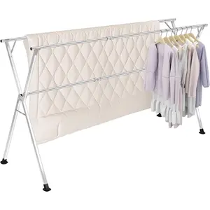 Stainless Clothing Rack, Clothes Drying Rack Foldable, Anti Slip Laundry Clothes Drying Rack with Wheels, Length 48.81-78.74(in),, Suitable for Indoor Balconies