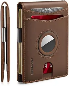 ZOMACON Airtag Wallet Men Bifold Leather Wallet with Money Clip RFID Blocking Minimalist Card Holder Front Pocket Wallet with AirTag Holder Brown