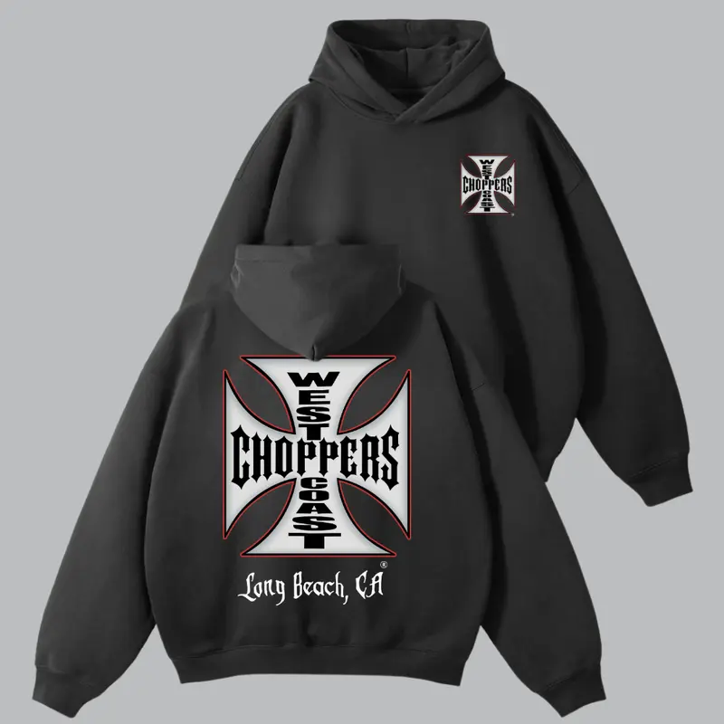 West Coast Choppers Hoodie – Vintage Motorcycle Club Hoodie, Long Beach CA Biker Pullover, Retro Streetwear for Men & Women