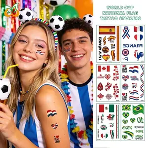 World Cup National Flag Temporary Tattoos, Waterproof Country Flag Fake Tattoos for Soccer Fans, 2026 Football Match Party Favors, Spain/France/Canada/Netherlands/Mexico/Brazil Patterns