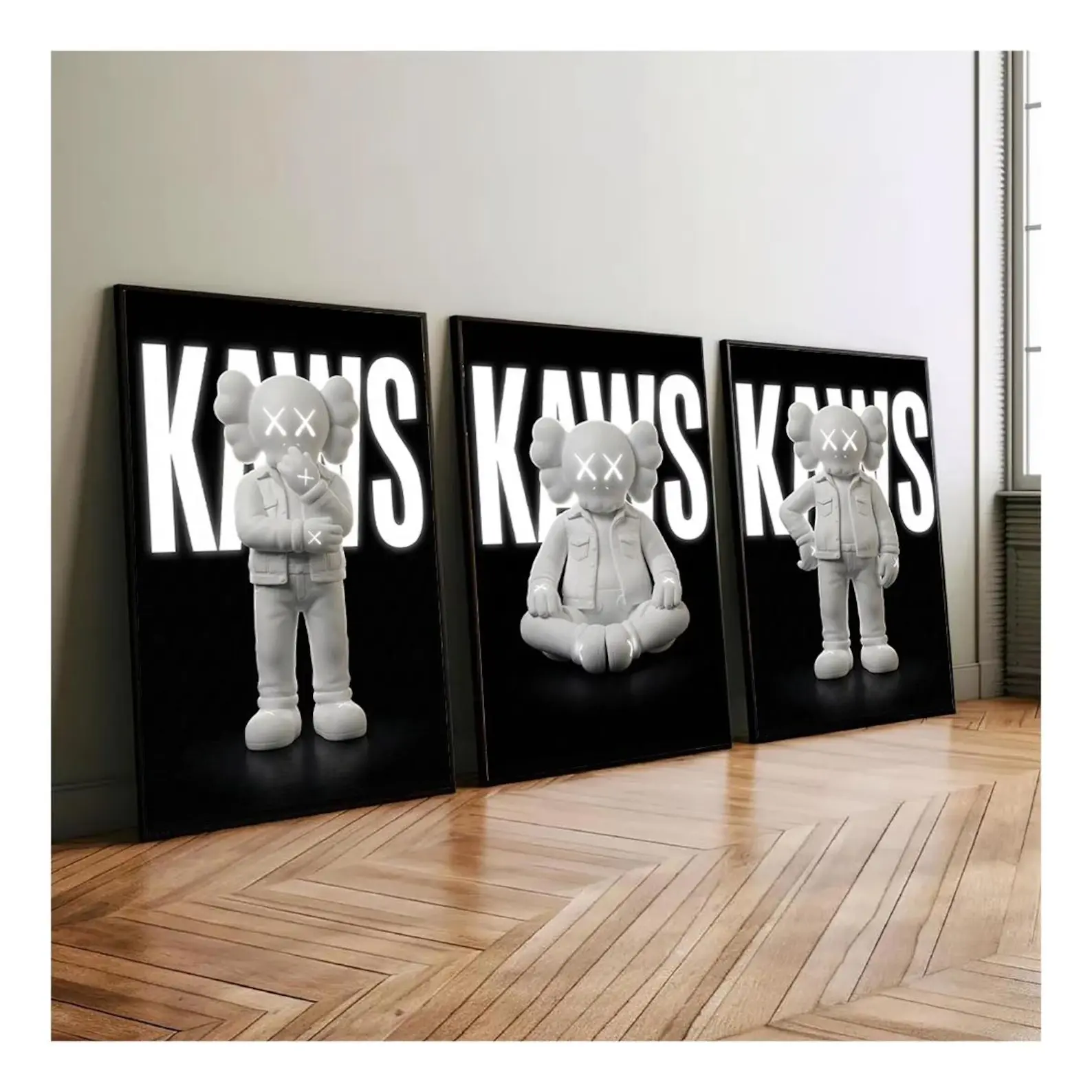 KAWS Graffiti Poster Set of 3 - Minimalist Green Hypebeast Wall Art, Sneaker Decor for Bedroom, KAWS Figure Themed Home Decor Print