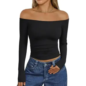 Womens Long Sleeve Off The Shoulder Tops Going Out Cute Basic Y2K Fall Fashion  Outfits Clothes