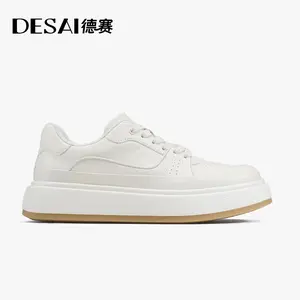 Desai All White Genuine Leather Casual Sneakers Elevated Design Versatile Style Everyday Comfort DS3596