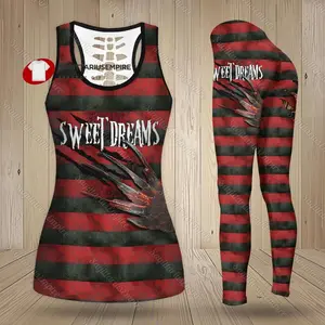 Spooky Freddy Krueger Tank Top and Leggings Set for Horror Fans - Hollow Tank Included