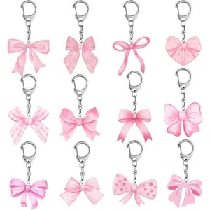 12pcs Pink Bow Keychains, Suitable For Pink Bow Parties, Pink Bow Birthday Parties, Cute Birthday Parties, Baby Showers, Pink Bachelorette Parties, Family Gatherings, Bridal Showers, Weddings, Gift Bag Fillers, Christmas Gifts For Kids, Gender Reveal Part