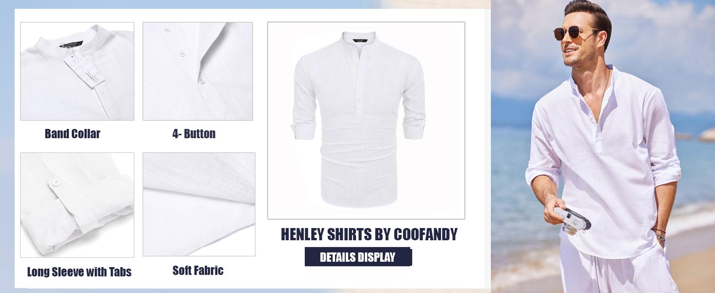 COOFANDY Men's Cotton Linen Henley Shirt Long Sleeve Hippie Casual Beach T Shirts