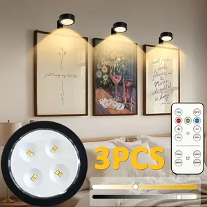 3-Pack Home decoration lighting wall mounted display light, 4LED/pc, metal+plastic material, remote control, 3-color adjustable timer, bedroom night light, study reading light, Dimmable wall lamp, Decorative Wall Light