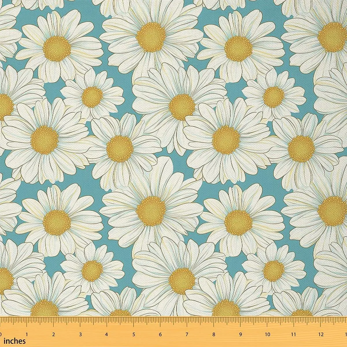 Daisy Flower Fabric Cute Floral Fabric Botanical Flower Upholstery Fabric Chairs Blue White Reupholstery Fabric Decor Soft Flannel