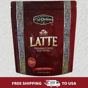 Cafe Latte Vida Divina Premium Coffee Infused with Reishi 210mg 20 Sachets per Bag.