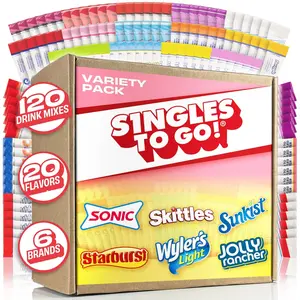 Singles To Go! 120ct Sugar Free Drink Mix Variety Pack – 20 Flavors Inspired by Skittles, Sonic, Sunkist, Starburst – Water Flavor Packets for On-the-Go Hydration