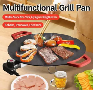 Round Electric Griddle: Smokeless Non-stick Multifunctional Household BBQ Pan for Grilling & Frying